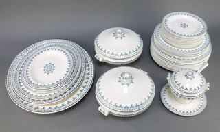 A Wedgwood Rome pattern part dinner service comprising 12 small plates, 6 medium plates, 12 dinner plates, 2 tureens and covers, a tureen with ladle, lid and stand, 6 graduated plates 