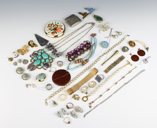 A gilt bracelet and minor Victorian and other costume jewellery