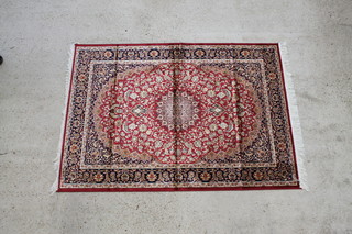 A red and blue ground Belgian cotton "Kashan" style rug 75" x 52" 