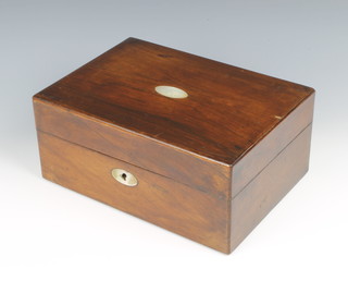 A Victorian rectangular rosewood trinket box with inlaid mother of pearl panel to the top and escutcheon 5"h x 11"w x 8"d