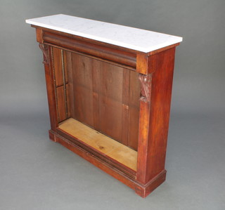 A Victorian mahogany bookcase with white veined marble top fitted a secret drawer having adjustable shelves and raised on a platform base 37"h x 39"w x 11"d