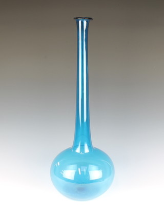 A blown blue Art Glass club shaped specimen vase 70cm 