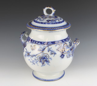 A 19th Century Vine blue and white twin handled leech pot complete with lid  30cm h x 24cm diam. 