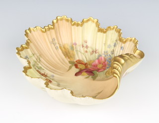 A Royal Worcester blush porcelain shell shaped dish decorated with spring flowers no.1274 16cm 