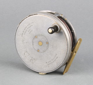 A Hardy Perfect 3 5/8 fly fishing reel with brass foot, silk line, circa 1930 