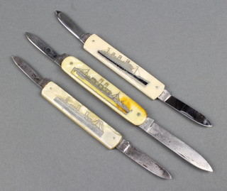 3 two bladed ships souvenir knives -  SS Hamburg 1925-45 the knife blade stamped Kaufmann, Solinger Empress of France 1919-31 blade stamped Erms Solinger and RMS Queen Mary 1936-67 blade stamped E Blyde of Sheffield 