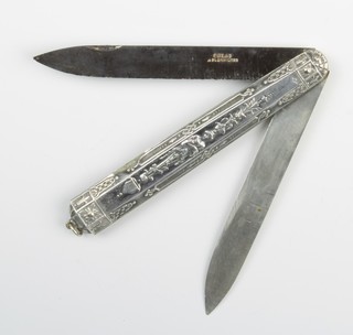 Gustave Marmuse of Paris, a 19th Century French Berge/balance knife with 10cm double blade and embossed empire style grip with maker's mark "Gustave Marmuse", silver blade stamped H.W and the steel blade stamped Colas Aflomieres 