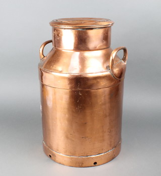 A Continental copper twin handled milk churn W68 7, the base marked Milka 50 49cm 
 