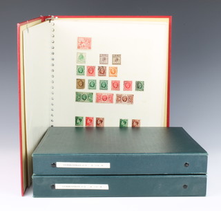 A red album of mint and used GB stamps VIctoria - Elizabeth II together with 2 green albums of Commonwealth stamps George VI - Elizabeth II 