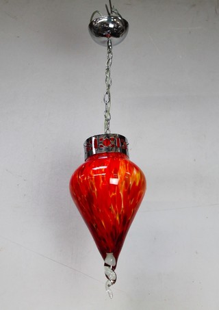 A 1960's orange Murano glass  tear drop shaped light shade 41cm x 20cm 