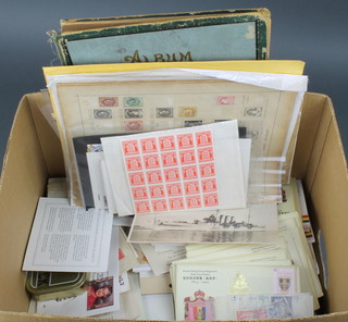A box containing a collection of loose world stamps, first day covers, telegrams etc 