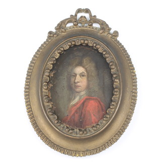An 18th Century oval portrait miniature of a gentleman, on copper, inscribed on verso "Portrait of Capt (Charles) Brown (1678-1753) Porto Bello" 9cm x 7.5cm Captain Brown a renowned Naval Officer served during the Nine Years War and Wars of the Spanish Succession, Quadruple Alliance and Austrian Succession. He commanded HMS Stromboli, York, Advice, Oxford, Buckingham and Hampton Court. Later he was Lieutenant - Governor of the Greenwich Hospital
