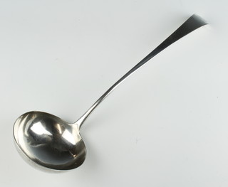 Hester Bateman, a George II silver Old English pattern soup ladle, London 1758, 176 grams