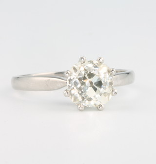 A white gold single stone mine cut diamond ring approx. 2.38ct, colour H/I VS2 