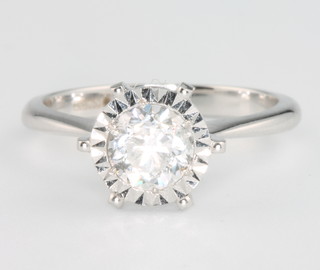 An 18ct white gold single stone diamond ring, approx 0.90ct, colour E, SI1 clarity, size L 1/2, complete with EDR certificate