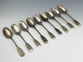 Nine Victorian silver table spoons London 1854, 690 grams 