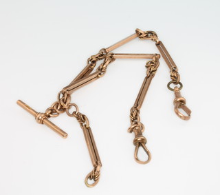 A 9ct yellow gold flat and rope twist link Albert with T bar and clasps, 31.8 grams