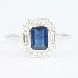 A 18ct white gold Edwardian style sapphire and diamond cluster ring size N 