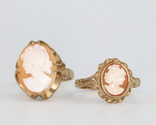 A 9ct yellow gold cameo ring size O, a do. size  O 1/2