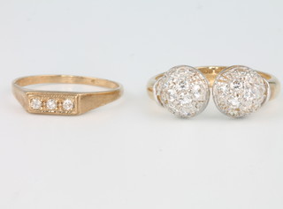 A 9ct yellow gold gem set ring size R and a 3 stone do. size N 