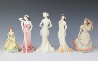 Two Coalport Ltd Ed figures "Topaz" and "Ruby" together with 3 other Coalport figures, "Penelope", "Claudia" & "Montpellier walk"