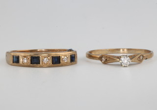 A 9ct yellow gold single stone diamond ring size M 1/2 and a do. sapphire and diamond ring size M 1/2