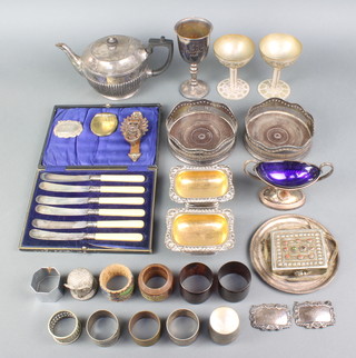 A silver plated demi-fluted teapot and other silver plated items