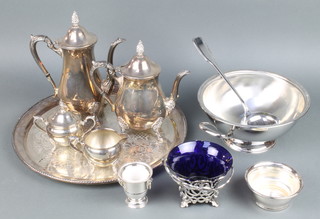 A silver plated 4 piece tea and coffee set and minor plated items