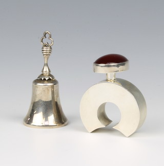 A silver table bell, London 1990 and a silver and hardstone scent bottle, 64 grams gross