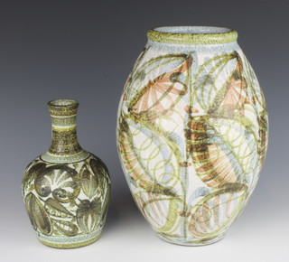 A Glen College green glazed club shaped vase, the base incised Glen College 20cm, together with a Bloor Derby Glen College vase 32cm 