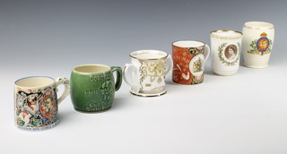 Dame Laura Knight, a 1937 George VI Coronation mug, a green glazed George VI Coronation mug, do. beaker and 3 Elizabeth II commemorative mugs 