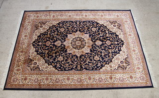 A blue and white ground Belgian cotton Kashan style carpet 280cm x 200cm 