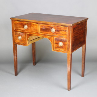 A 19th Century mahogany side table fitted 2 long and 2 short drawers, raised on square tapered supports with inlaid satinwood stringing 76cm h x 80cm w x 46cm d 