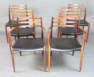 Niels O Moller for J.L Moller Mobelfabrik,  six Danish rosewood dining chairs models 62 / 78 ( 2 carvers 4 standard ) circa 1962. Supplied with a CITES Article 10 License.