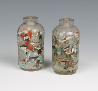 A pair of early 20th Century interior painted scent bottles of Battle scenes 3 1/2"h, 