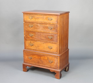 A Georgian style mahogany chest on stand, the upper section with crossbanded top, fitted 4 long drawers, the base fitted 1 long drawer, raised on bracket feet  97cm h x 64cm w x 37cm d 