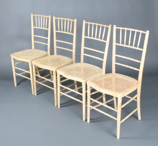 A set of 4 19th Century wooden rout chairs with woven rush seats 