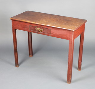 A 19th Century mahogany tea table,  fitted 1 long drawer with brass drop handle 72cm h x 90cm w x 46cm d