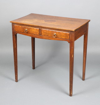 An 18th Century oak side table with inlaid stringing to the top, fitted 2 frieze drawers and raised on square tapering supports 70cm h x 72cm w x 46cm d 