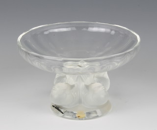 A Lalique Nogent coupe, the base with birds with etched lower case mark Lalique France, 14cm, boxed 