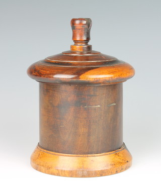 A Victorian cylindrical turned lignum vitae string box 16cm x 11cm 