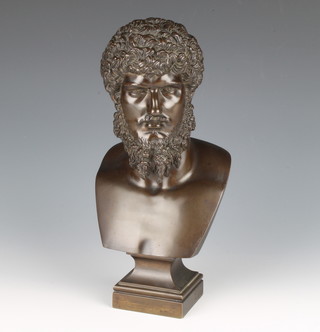A 19th Century bronze head and shoulders portrait bust of Lucius Verus, raised on a square base marked Lucius 25cm h 