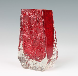 A Whitefriars red glass vase with tapered base by Geoffrey Baxter 12cm 