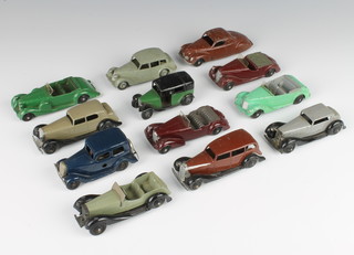 Eleven various Dinky model cars - Lagonda, Lincoln Zephyr, Armstrong Sydney, Alvis, Sunbeam Talbot, Triumph, Taxi, 4 others and a Mimic clockwork car (no key)