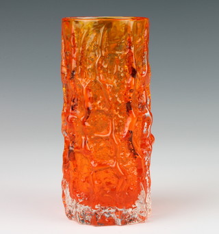 A Whitefriars orange nobbly cylindrical vase by Geoffrey Baxter 15.5cm 
