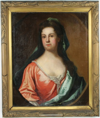 18th Century oil on canvas   , unsigned, portrait of a Dorothy Follett, labels on verso 70cm x 57cm 