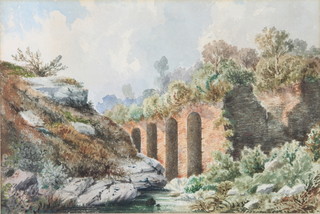 An Edwardian watercolour, unsigned, study of a viaduct 20cm x 29cm 