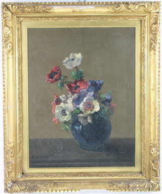 Edward Chappel (1859-1946), oil on canvas signed, study of anemones in a vase 44cm x 34cm 