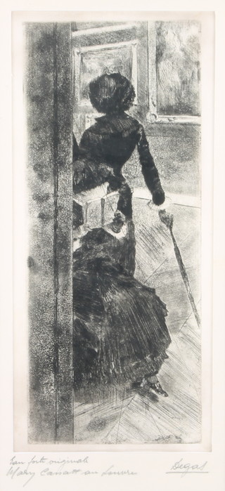 Edgar Degas (1834-1917), etching "Au Louvre La Peinture.Mary Cassatt" 29cm x 12cm, the mount inscribed in pencil (This is a cancelled plate)