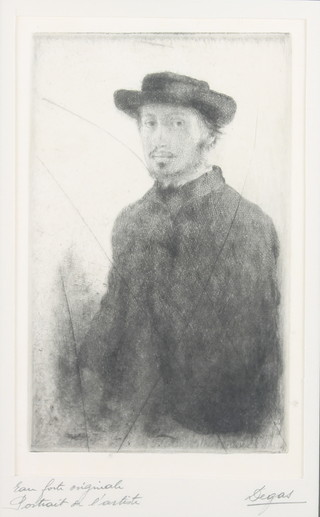 Edgar Degas (1834-1917), etching, self portrait, 23cm x 14.44cm, the mount inscribed in pencil  (This is a cancelled plate)